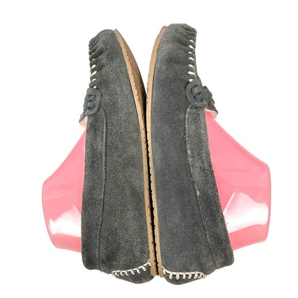 Minnetonka MINNETONKA Dark Gray Suede Sherpa Slippers 8 Comfortable Warm - Picture 8 of 10